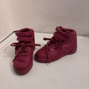 Reebok Classic Freestyle hi high top pink lace up trainer runner shoe girls 10.5